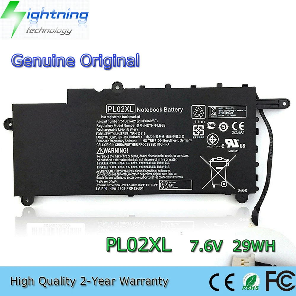 Batería genuina para portátil PL02XL 7,6 V 29Wh para HP Pavilion 11-n x360 11-n010dx 751875-001 751681-421, etc.