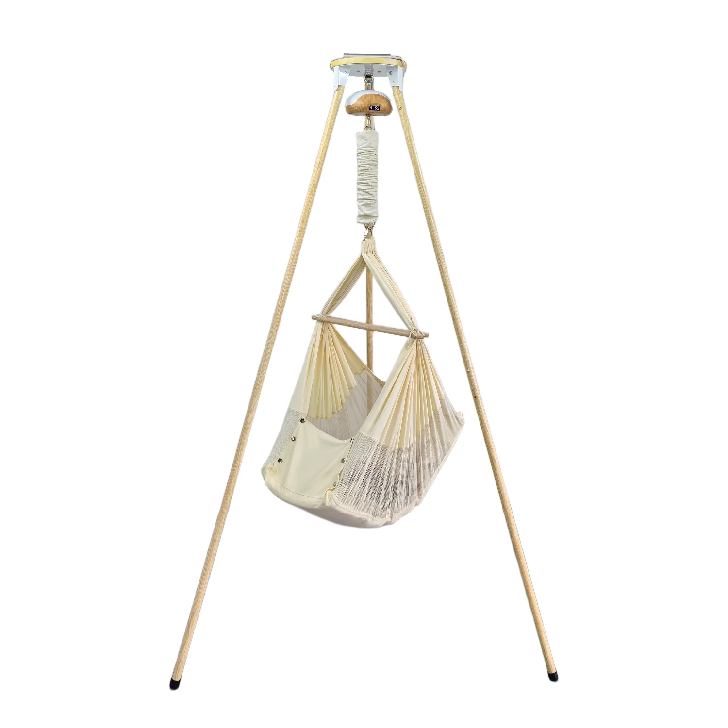 Wood-Grain Electric Baby Hammock Cradle, Soft Cotton, Power Bank Operated, with Timer &Fade Speed Control for Indoor/Outdoor Use