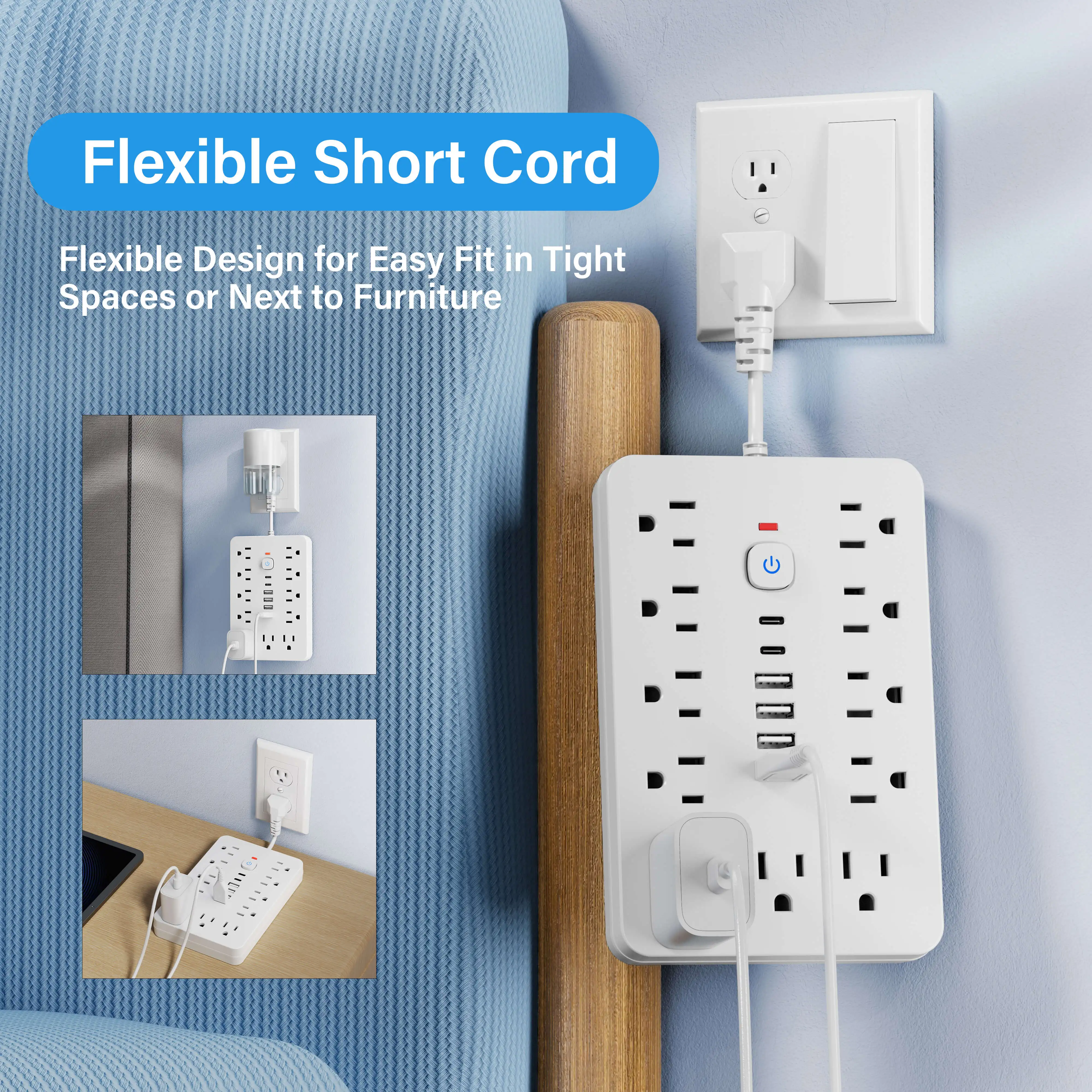 Versatile 17-in-1 Power Hub with Surge Protection - Includes 11 AC Outlets, 4 USB Ports & 2 Type-C