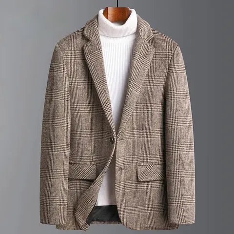 Mens Suit Jacket Blazers 2026 Autumn Winter Suits Men's Wool Plaid Suits Men's Trend Woolen Suits Plus Size Men's Clothing