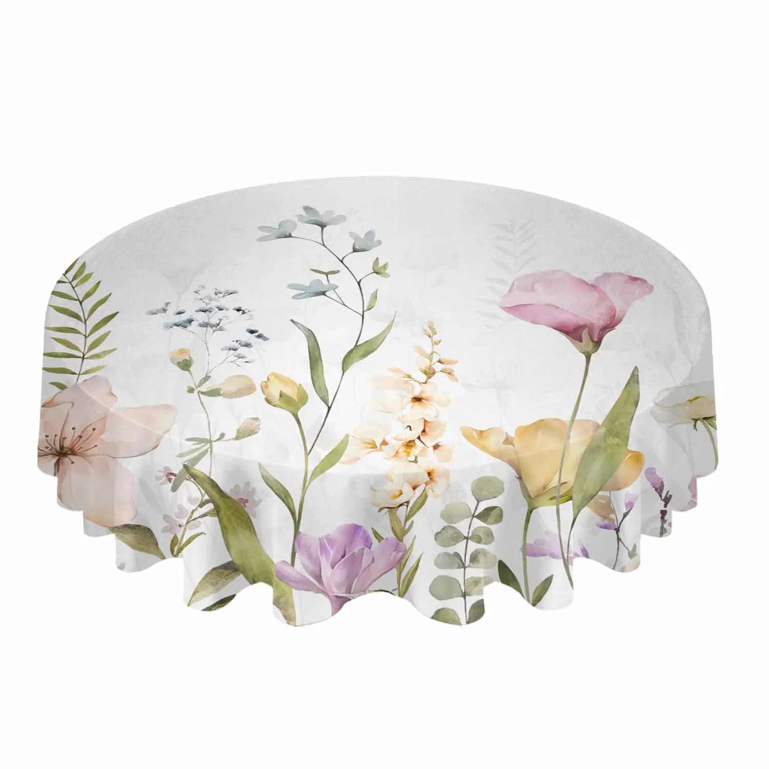 Leaves Flower Silhouettes Flying Birds Waterproof Tablecloth Tea Table Decoration Round Table Cover For Kitchen Wedding Home