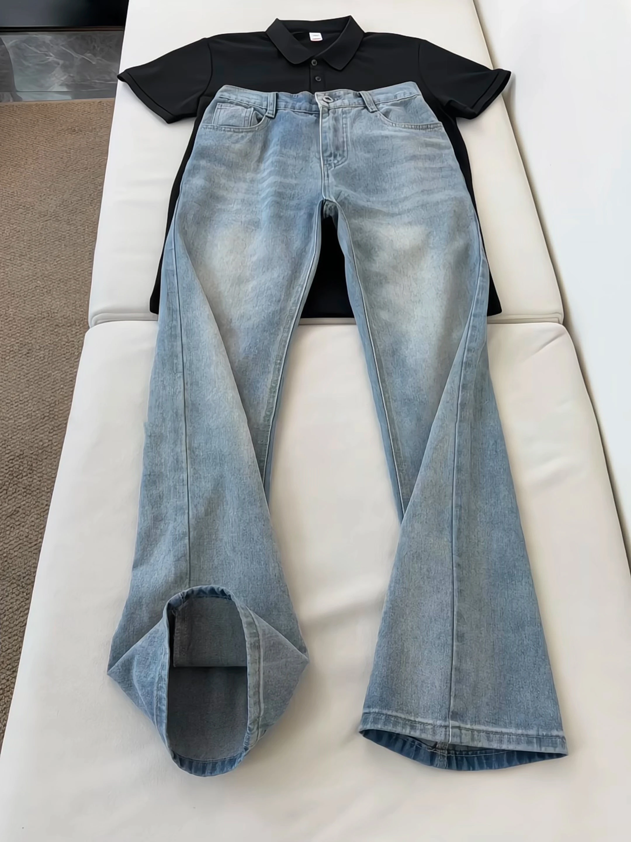 

Retro Blue High Waist Slim Fit Straight Leg Jeans Men's American High Street Cleanfit Trousers Fashionable Autumn Jeans