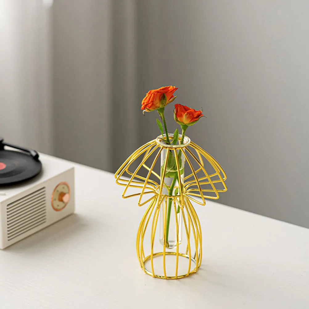 

2Pcs Iron Art Vase Tabletop Hollow Minimalist Hydroponic Tube Planting Glass Vase Decorative Planter Hydroponics Plants Pot