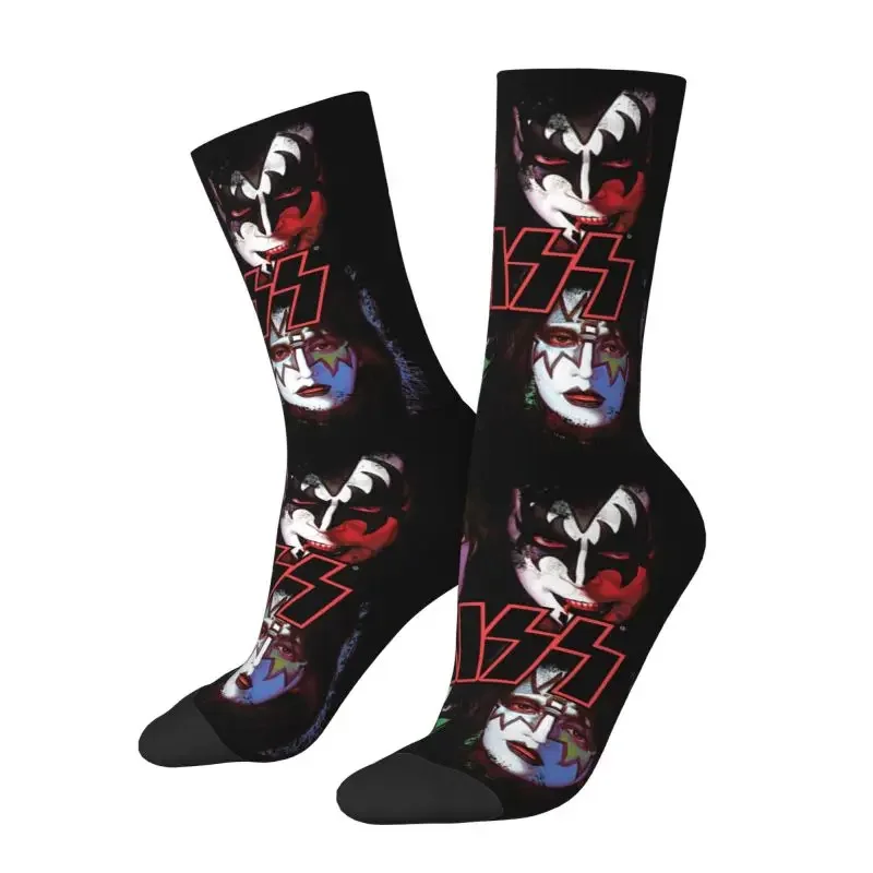 Fun Mens Heavy Metal Kiss Band Dress Socks Unisex Warm Comfortable 3D Print Rock And Roll Crew Socks