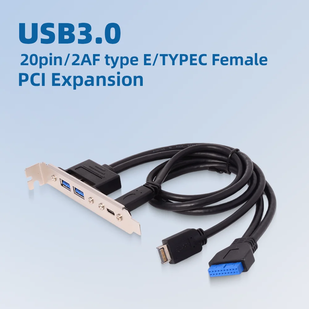 USB 3.0 20pin Type-E To TYPE C / Dual Type A Female Cable with Chassis Rear Baffle PCI Expansion 5Gbps Transmission