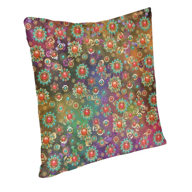 Jewelry Pattern On Rainbow Background Cushion Cover 45x45 Polyester Gemstone Pillow Case for Sofa Car Square Pillowcase