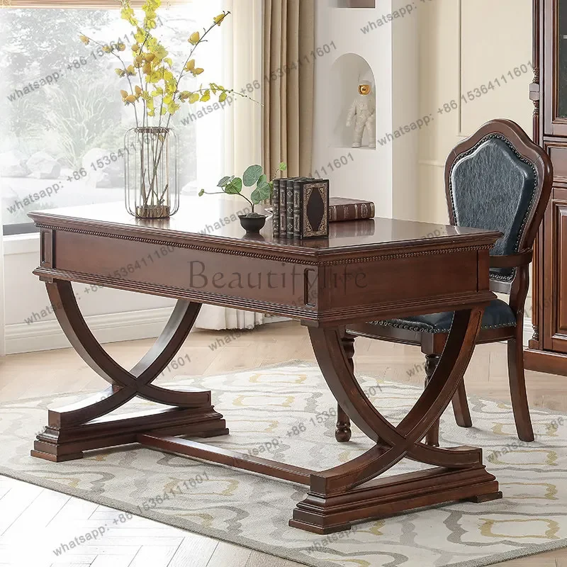 jj4 American solid wood desk all solid wood log simple retro desk