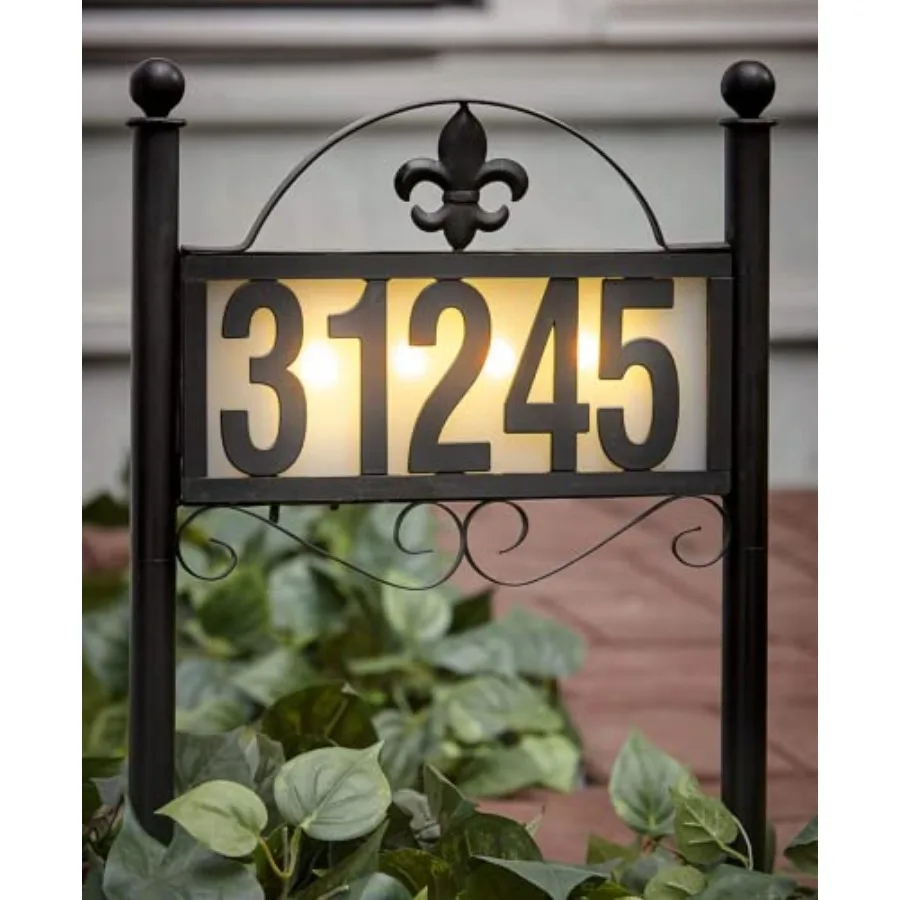 

Solar Metal Address Signs for Yard with 50 Customizable House Numbers for Outside - Any Combination with Warm White and Cold Wh