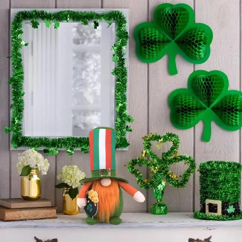 St Patricks Day Gnomes Green Shamrock Irish Plushie Leprechaun Green Irish Scandinavian Nisse For Tiered Tray Shelf Tabletop