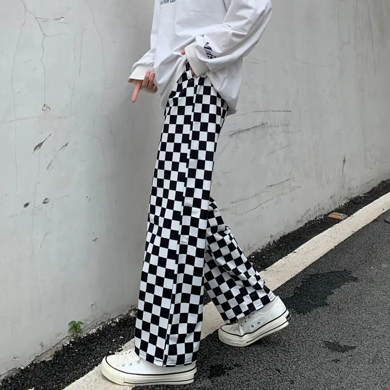 Calça gótica de perna larga feminina, cintura alta, calça extragrande, reta, Harajuku, punk, streetwear, novo, outono, 2021