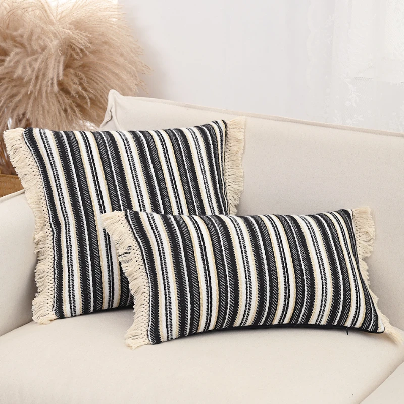 30x50/45x45CM Stripe Tassel Throw Pillow Cover Nordic Simple Decorative Pillowcase Living Room Sofa Cushion Cover