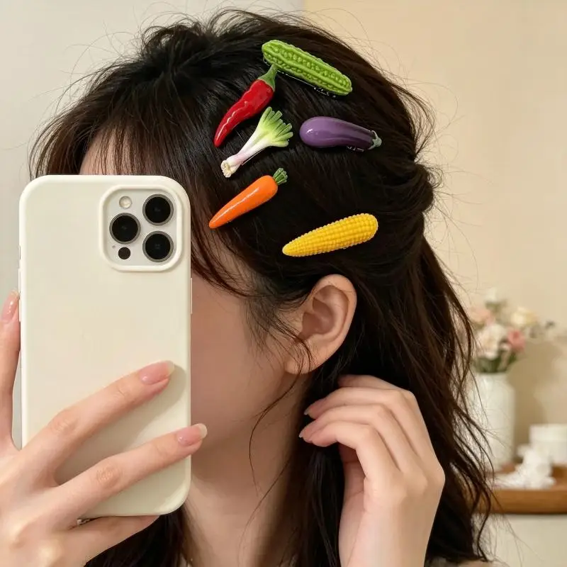 Neuartige Lustige Gemüseförmige Haarspangen Realistische Lebensmittel-Haarspangen Entenschnabel-Clip Pony-Haarschmuck Kinder-Seitenhaarspange – Detail 3