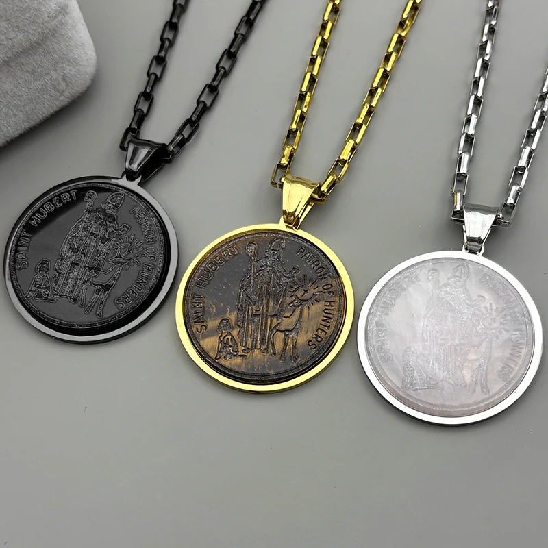 

Saint Hubert Patron Of Hunters Chain For Women Men Natural Stone Stainless Steel Hound Deer Catholic Necklaces Jewelry Gifts