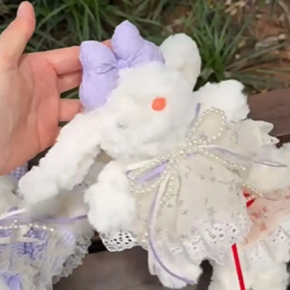 

Bow Plush Rabbit Keychain Stuffed Cartoon Rabbit Doll Keyring Kawaii Princess Pearl Dress Drooping Ear Rabbit Pendant