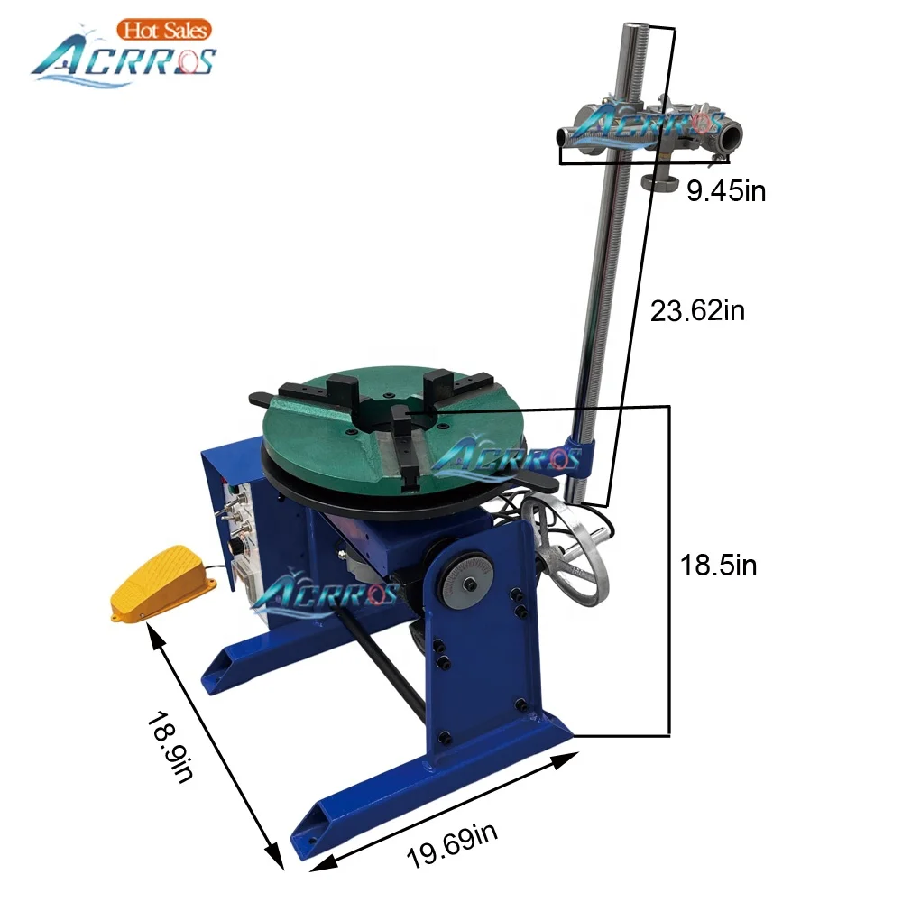 Through Hole 65mm Capacity 30kg PLC Horizontal Welding Positioner with Chuck 200mm and Pneumatic Torch Holder