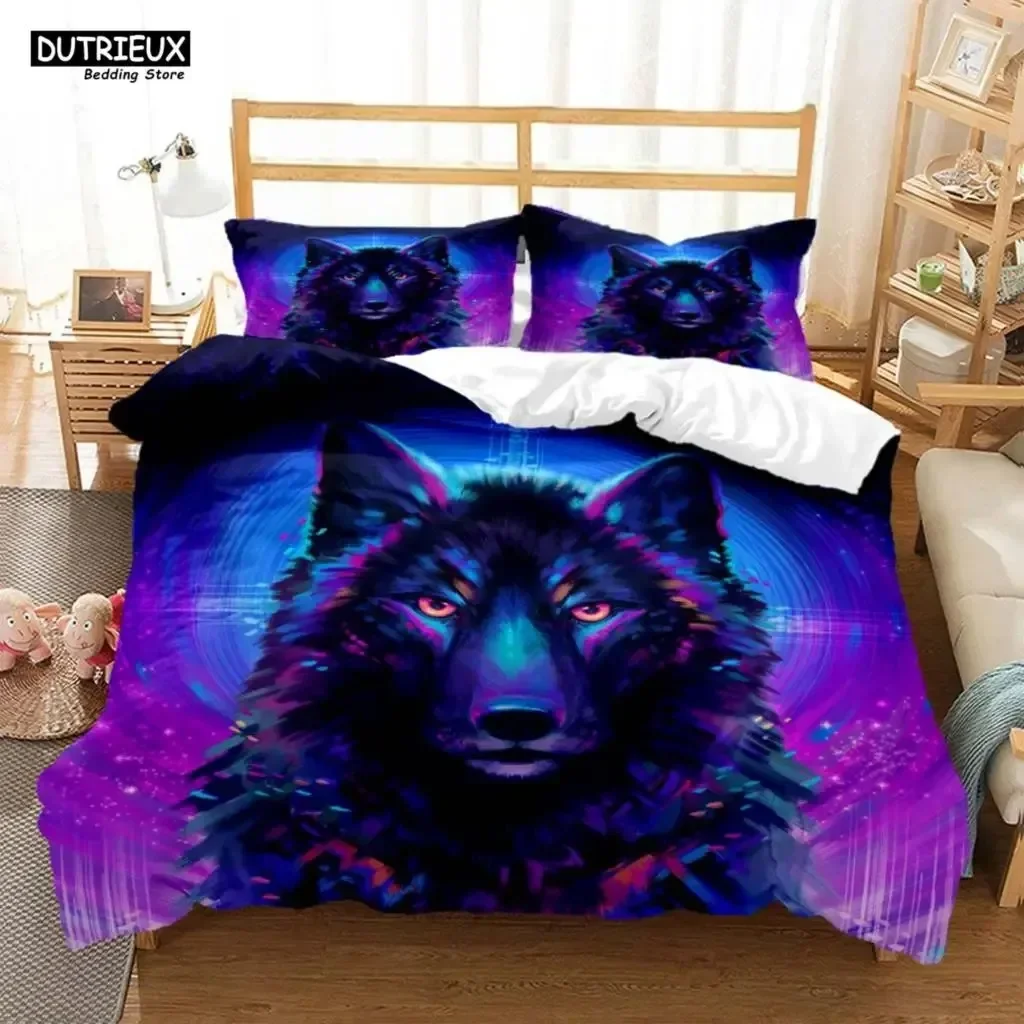 

Forest Animal Wolf Printed Polyester Bedding Set Soft And Comfortable Comforter Bedding Sets Complete Size Customizable