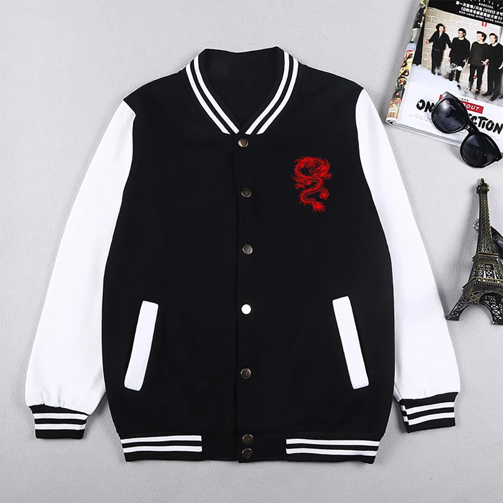 Personalized Red Dragon Pattern Men's Jackets Breathable Oversize Clothing Trendy Casual Autumn Streetwear Baseball Uniform