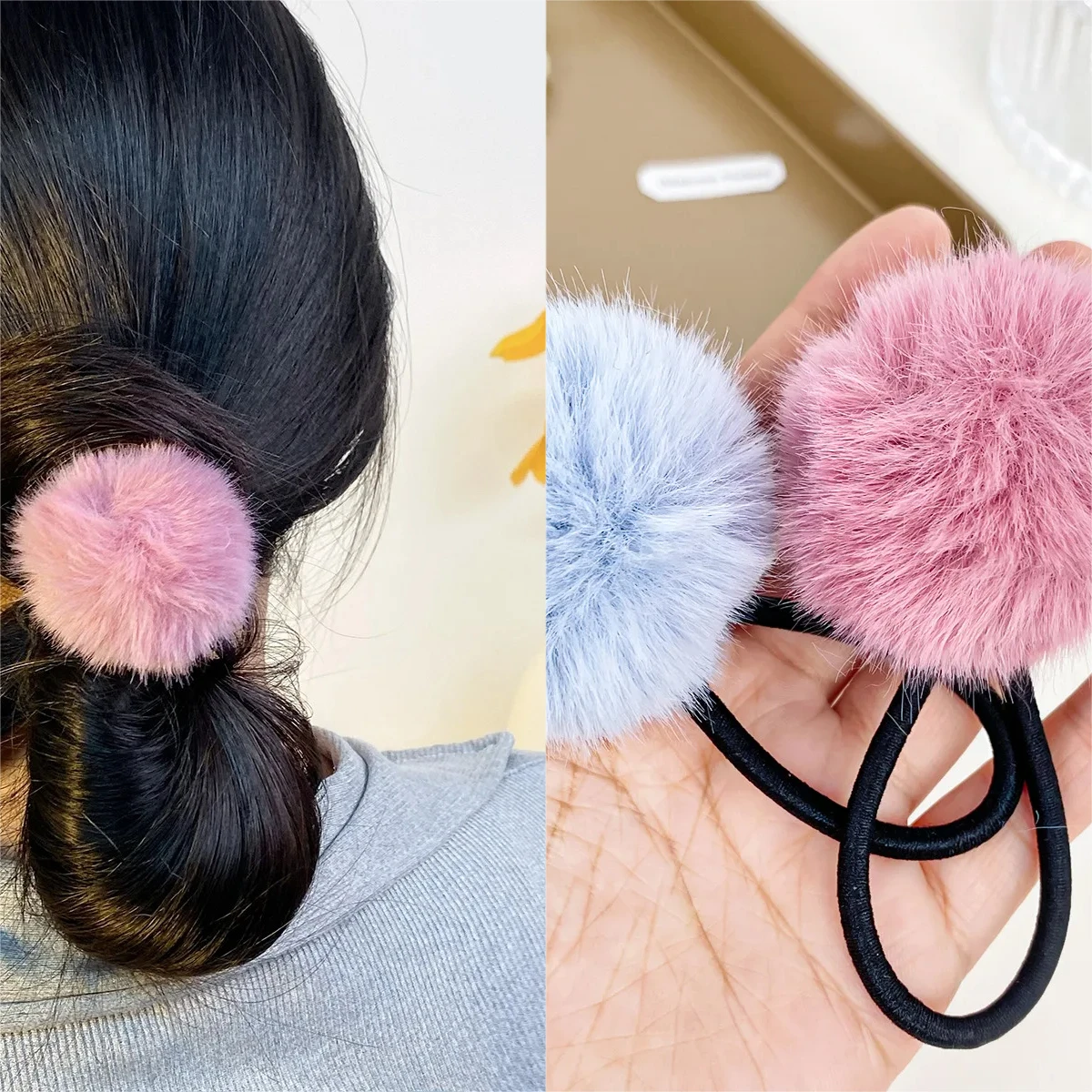 

Ice Cream Hair Tie Fluffy Ball Scrunchie High Elasticity Cute Pompom Ponytail for Women