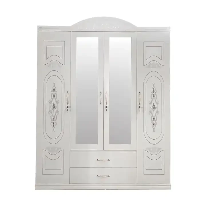 Top Quality Pattern Printing 4 Doors Mirror Door Steel Storage Wardrobe For Bedroom Furniture