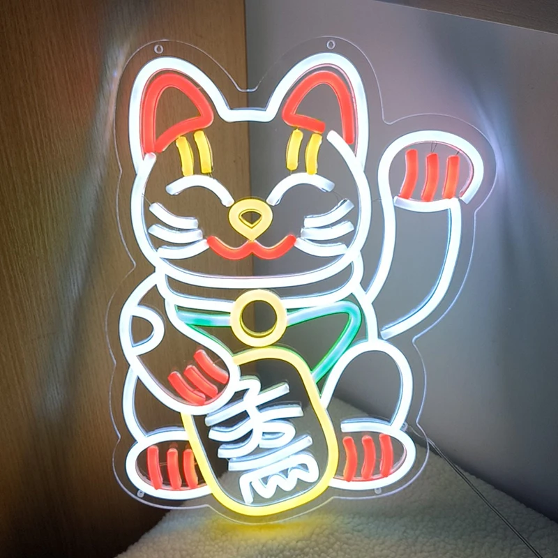 

Fortune Ramen Cat Neon Sign Anime Lucky Cat Japanese Noodles Neon Light Wall Decor Restaurant Street Shop Decoration LED Signs