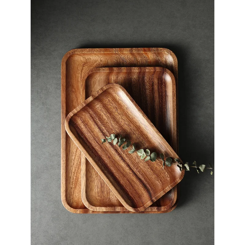 Japanese style acacia solid wood rectangular tray for, wooden dining plates, wooden cup holders, water cups, tea cups, and plate