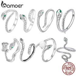 Bamoer 925 Sterling Silver Original Snake Open Ring Green Stone Cool Dark Retro for Women Men Fine Jewelry Gifts Year of snake