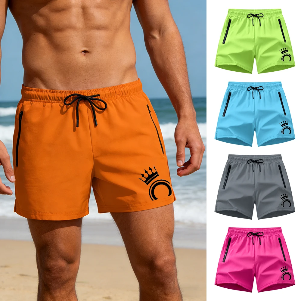 

Men's Printed Beach Shorts Summer Fashion Casual Double Zipper Pockets Drawstring Sports Shorts With Mesh Lining Swim Trunks