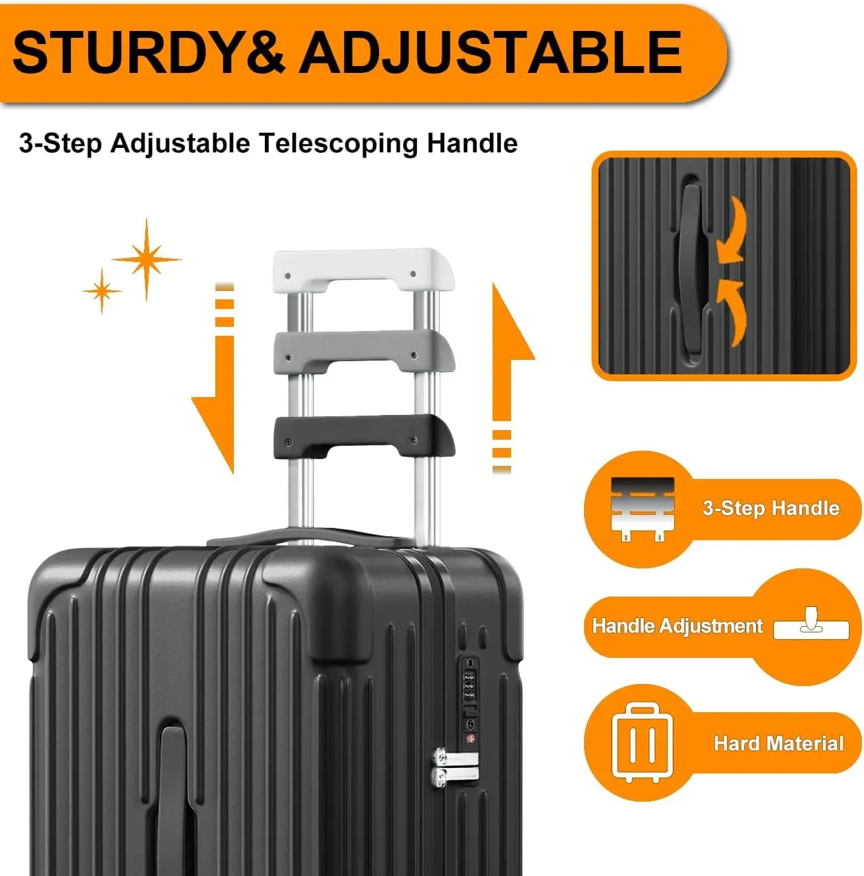 Malas PC e ABS com rodas duplas Spinner, bagagem Airline Aprovado com Tsa Lock, 2 "Black, 22x14x9