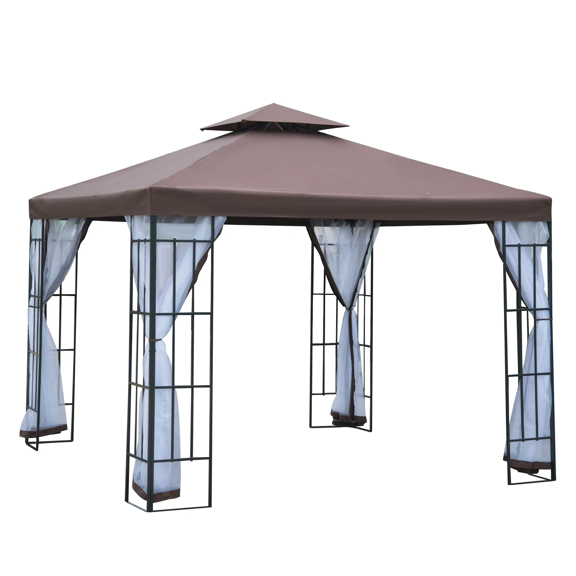 Outsunny garden gazebo 3x3 m pavilion with double roof ventilation 4 removable mosquito nets frame steel sunscreen