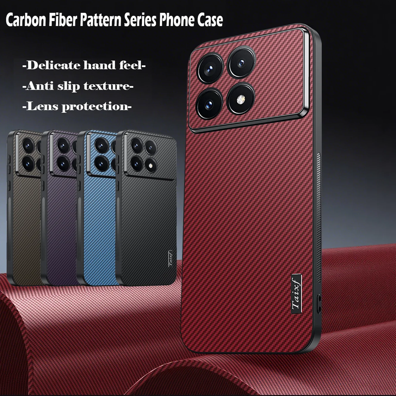 

Carbon Fiber Pattern Business Style Phone Case For Xiaomi Poco F6 Pro Lens Protection Shockproof For Poco F6 Pro Back Cover