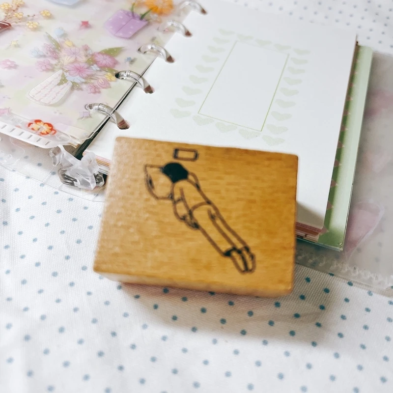 Cute Girl Low Power Themed Wood Stamp for Scrapbooking Junk Journal Diary Deco DIY Craft Supplies Hobby Wooden Seal