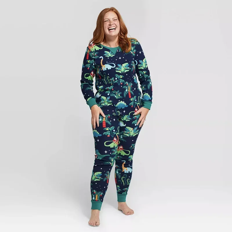 Family Christmas Pajamas Set Mom Dad Kids Baby Dog Matching Outfits Dinosaur Print Soft Warm Sleepwear 2026 Xams Family Pajamas