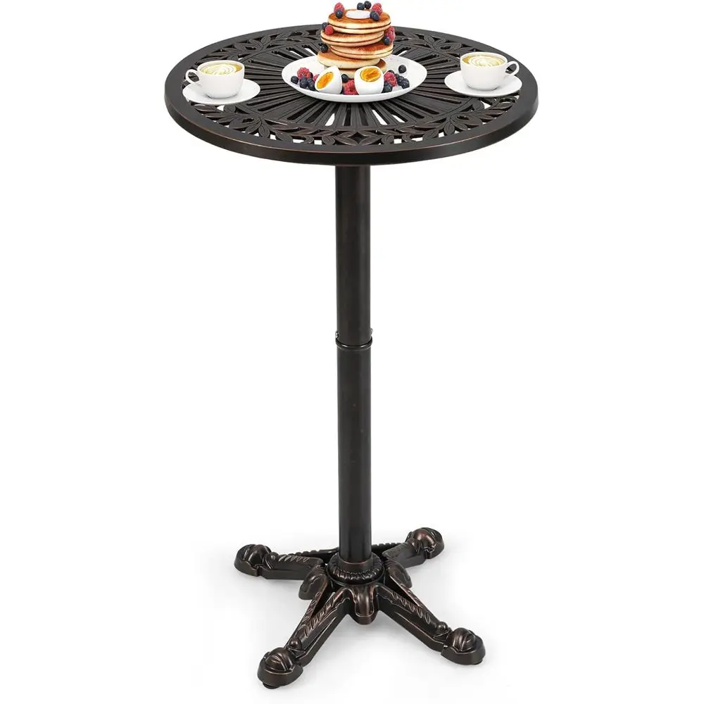 24 Round Patio Bar Table, 41.5 High Top Outdoor Dining Table with Carved Texture, Suitable for Bistro, Garden, Backyard, Balcony