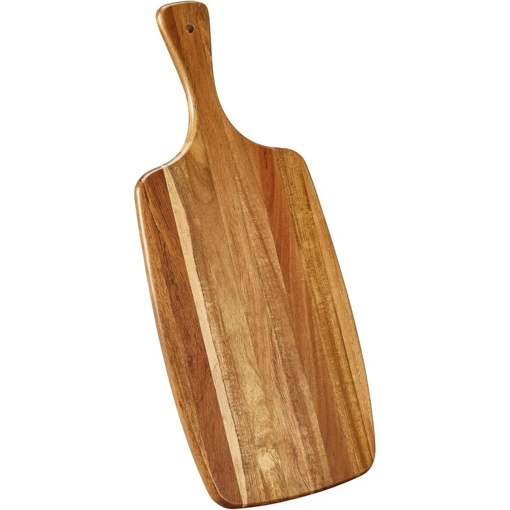 

Acacia Wood Cutting Board and Cheese Board with Handle for Braed, Chopping Board, Meat, Fruits and Charcuterie - Decorative Wood