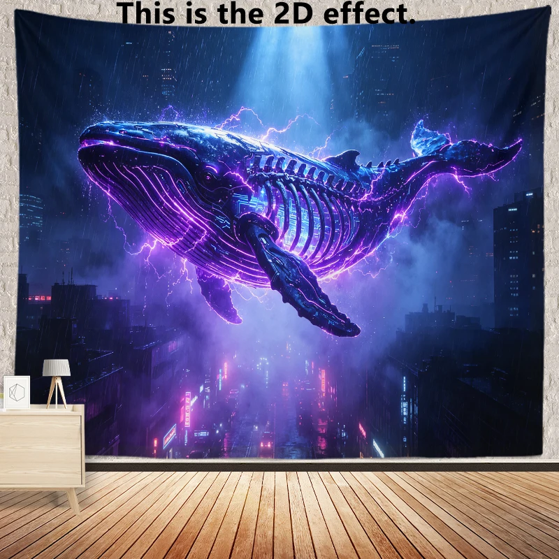 Cyberpunk Neon Whale Tapestry Background Cloth Hanging Cloth Bedroom Bedside Decorative Wall Cloth Dormitory Tapestry