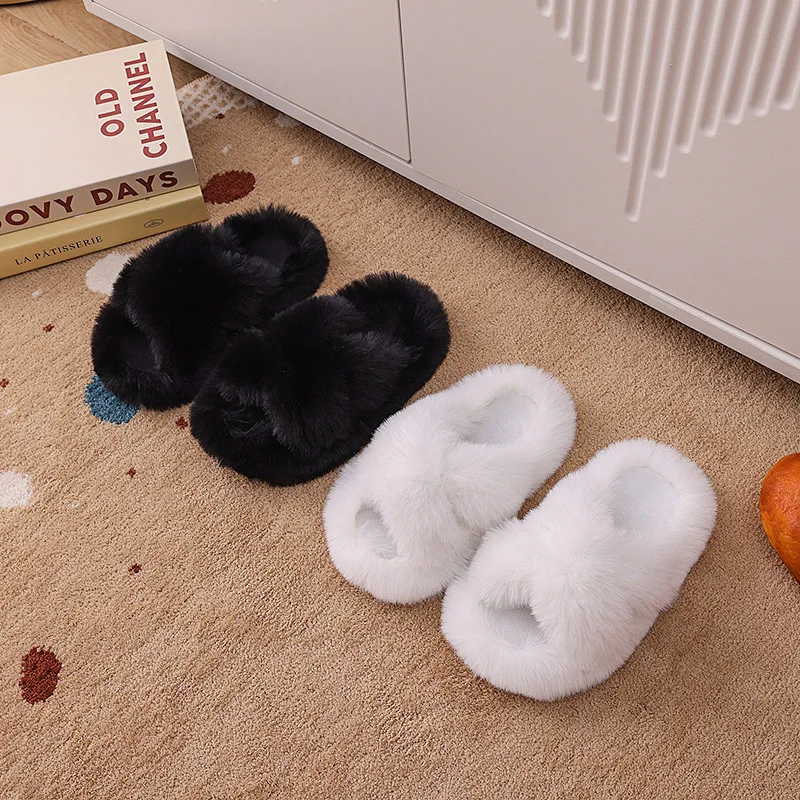 Pai-filho chinelos de cabelos cruzados novo outono e inverno casa quente empilhado grosso antiderrapante chinelos de algodão do bebê