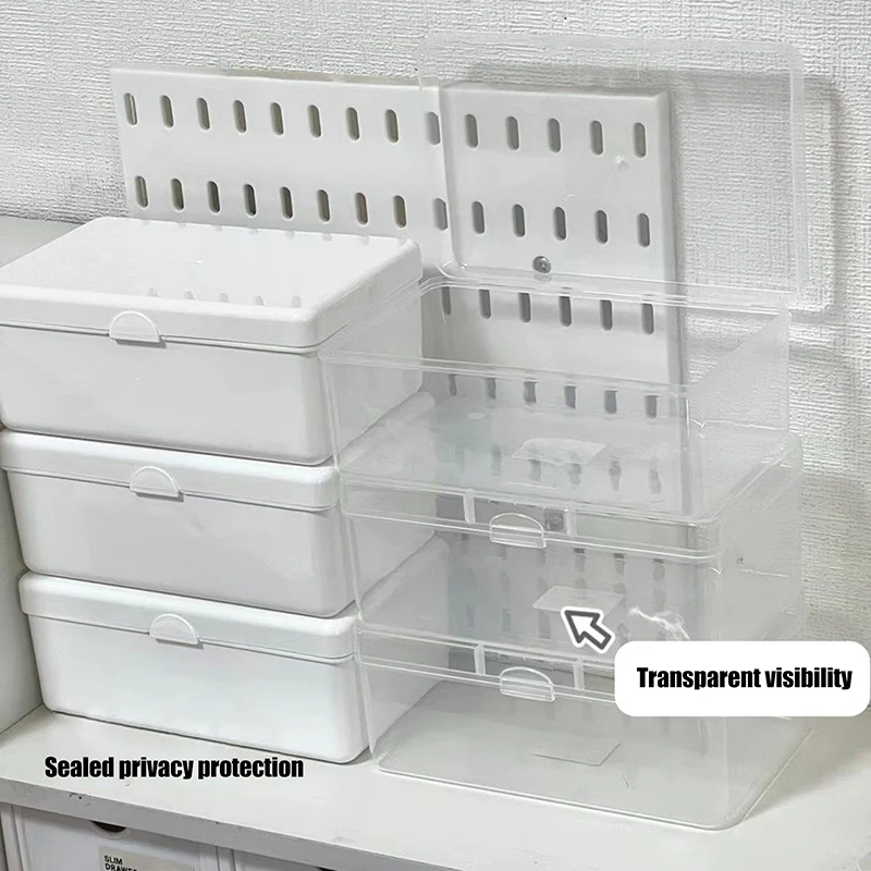 Caja de almacenamiento abatible transparente para el hogar, Organizador a prueba de polvo para tarjetas, artículos diversos de papelería, color blanco