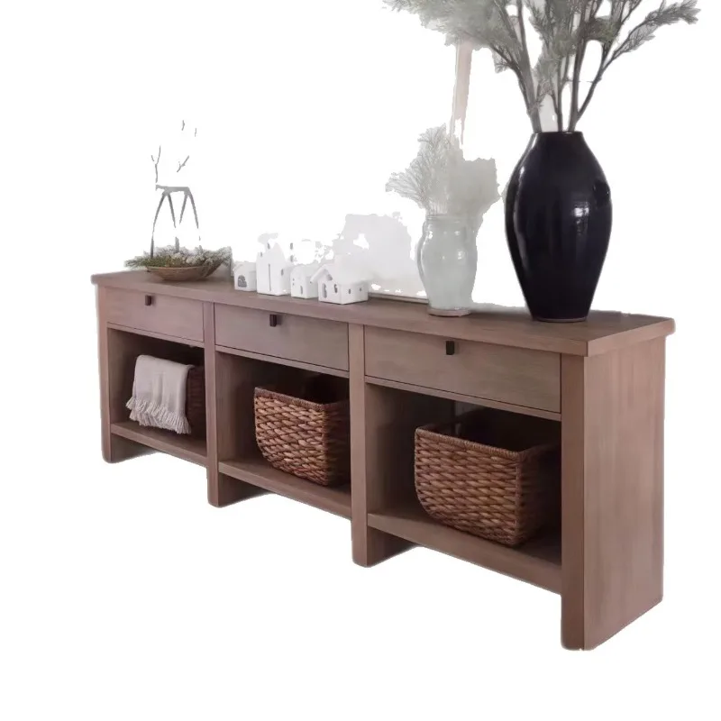 Solid wood entrance table entry foyer display shelves, sofa backrest side cabinet