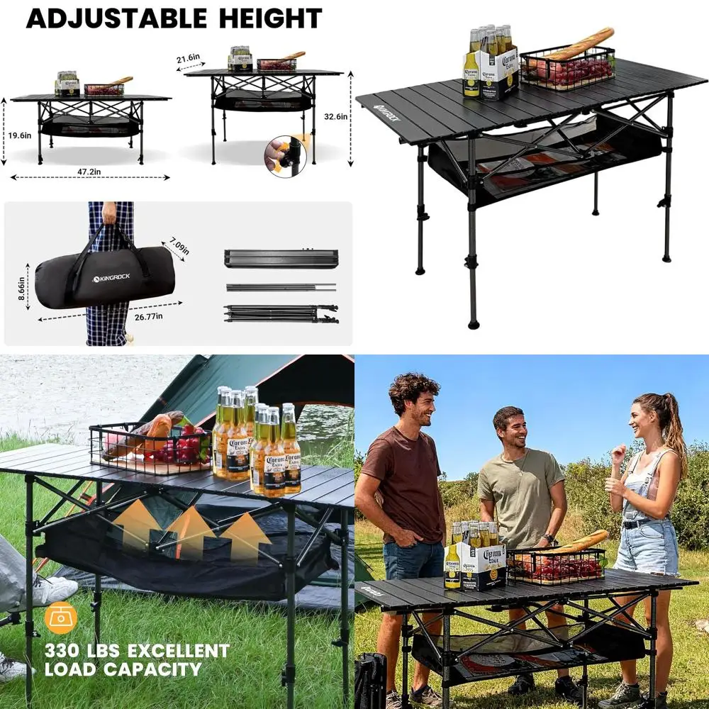 

Портативный алюминиевый складной стол с регулируемой высотой и сумкой для переноски для приключений на свежем воздухе, кемпинга, барбекю, пляжа и пикников (черный