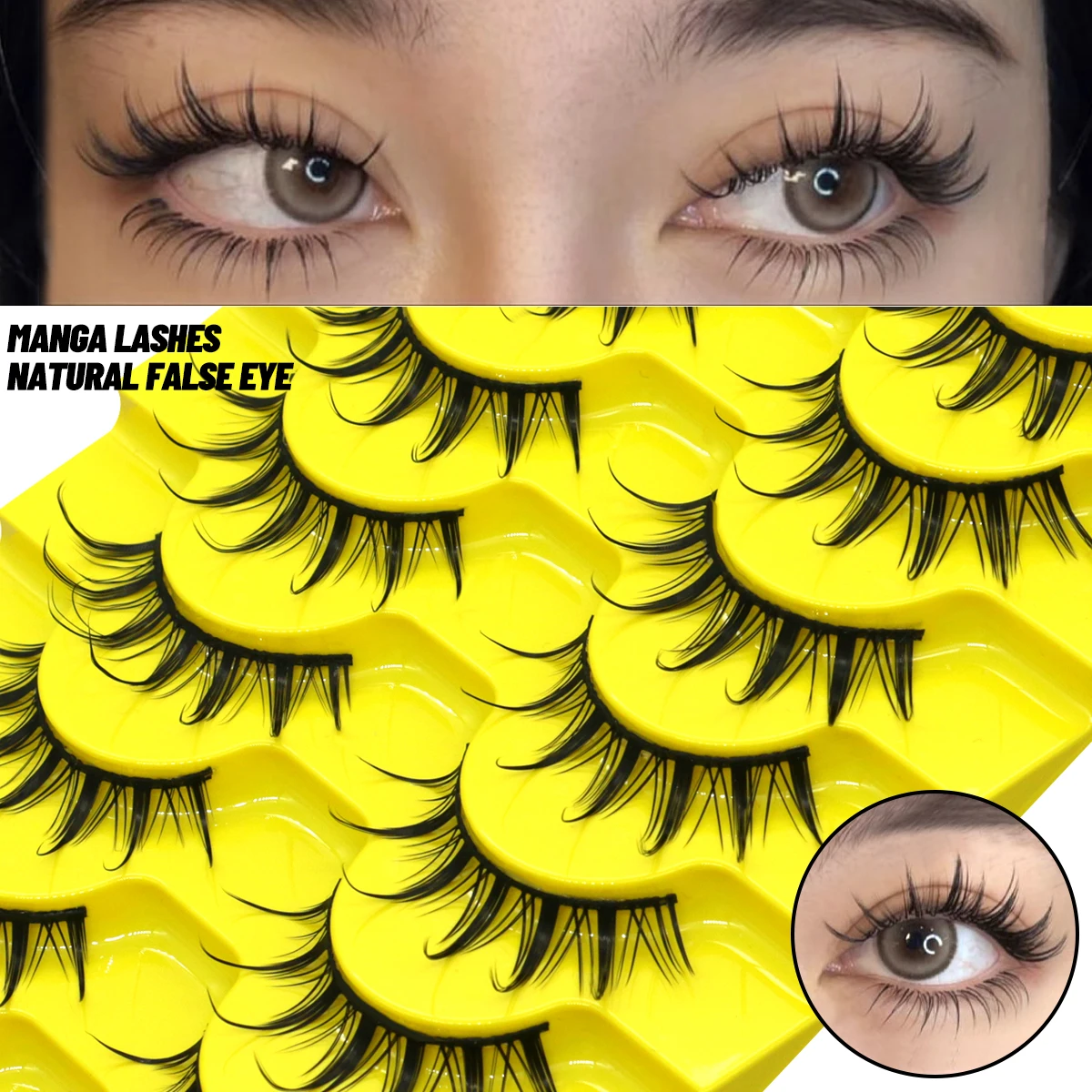 GROINNEYA Natural False Eyelashes 3D Wispy Lashes 5/7/9 pairs Manga Lashes Faux Mink Lashes Winged Natural Volume Eyelashes