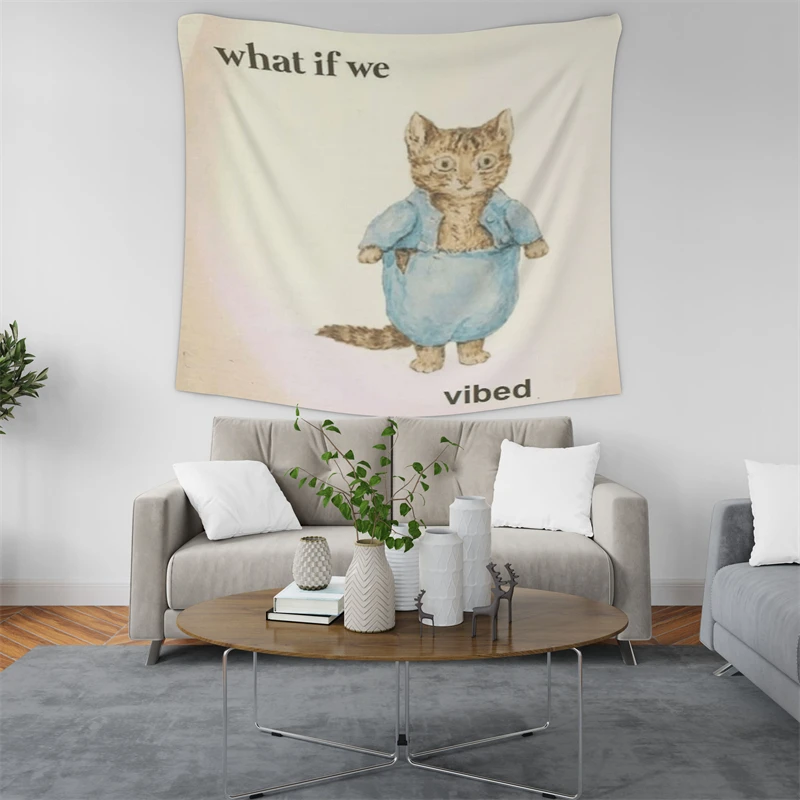 Gaslight Gatekeep Girlboss What If We Vibed Cat Funny Meme Tapestry Wall Hanging Art for Bedroom Living Room Decor College Dorm