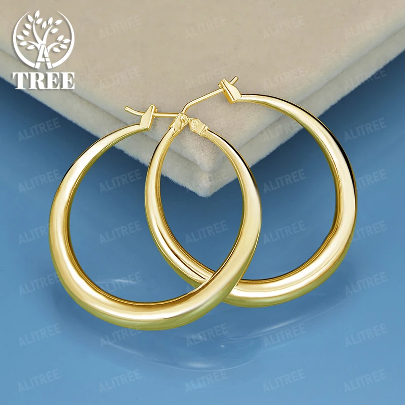 

36mm 18K Gold Round Hoop Earrings For Women Wedding Engagement Happy Party Noble Elegant Jewelry Nice Gift Accessories