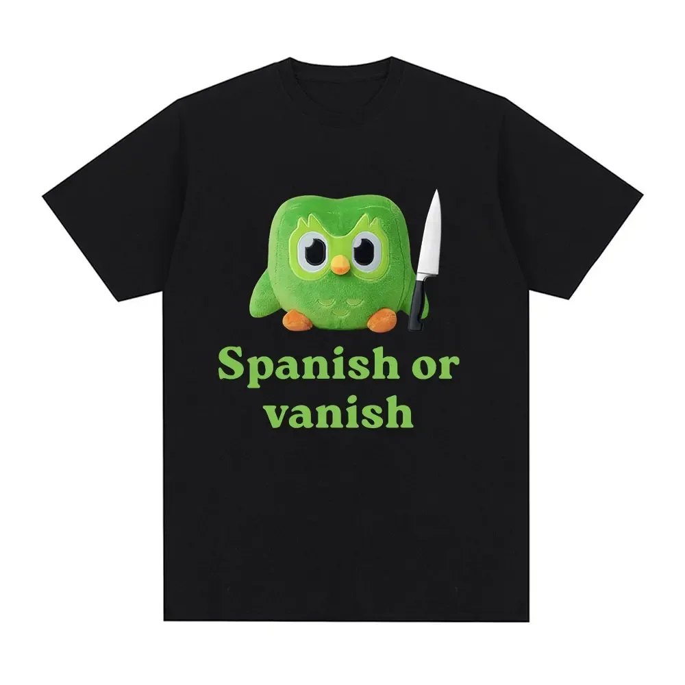 Camiseta Meme de búho interesante en español o que desaparece, ropa cómoda de manga corta Retro a la moda para mujer