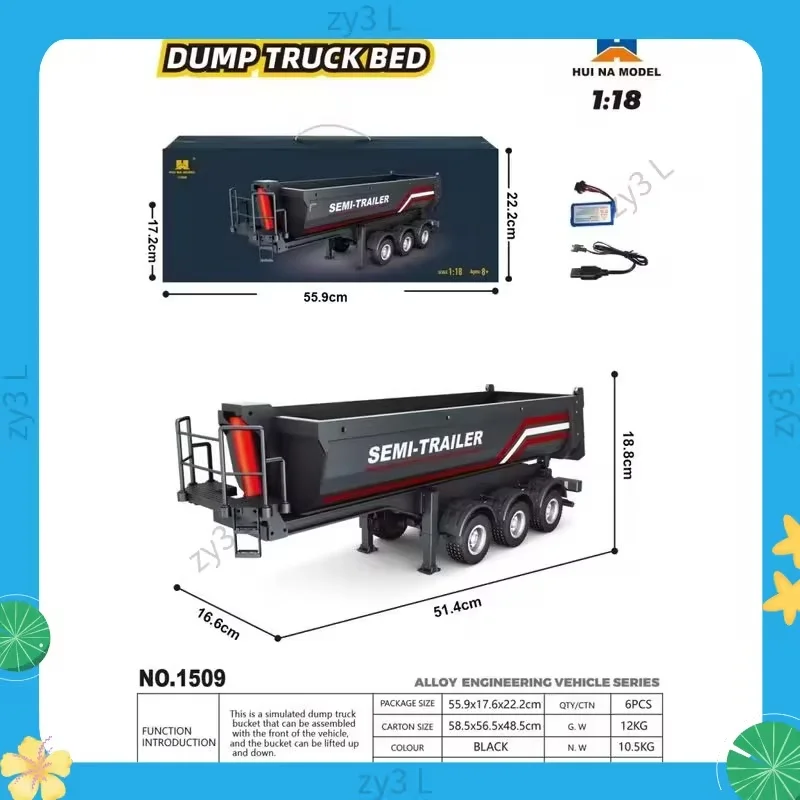 【In Stock】 1/18 Huina 1509 RC Dump Trailer Electric Lifting For 1501 Tractor Truck Tail Light Support Leg No Sound System Model