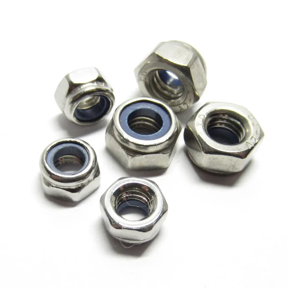 50/30/10pcs DIN985 M2 M2.5 M3 M4 M5 M6 M8 M10 M12  Stainless Steel Self-locking Nut Nylon Lock Nut Locknut Slip Nylon Hex Nut