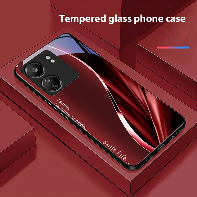 New Soft Brown Red For Xiaomi Redmi 13C Note13 12 Pro Plus 5G Note 9 13T Pro POCO X6 F5 F6 Black Tempered Glass Phone Case