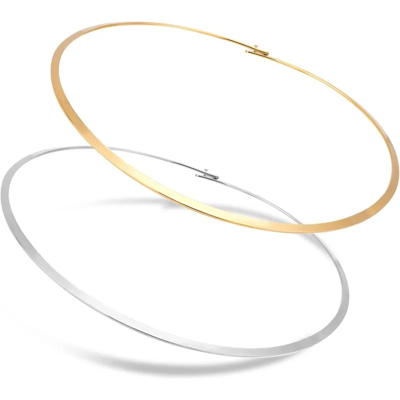 

6pcs 13.5~14cm Golden Stainless Steel Necklace Wire Wrap Collar Metal Open Choker Chunky Necklace for Women