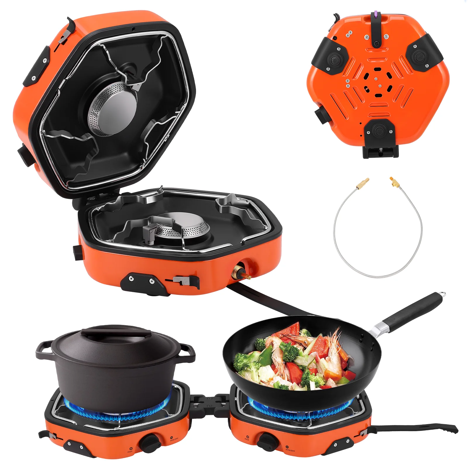 Image of 2-Brenner-Campingkocher mit Tragetasche, tragbarer zusammenklappbarer Gasherd, 17.000 BTU, Rucksack-Campingkocher für das Kochen im Freien