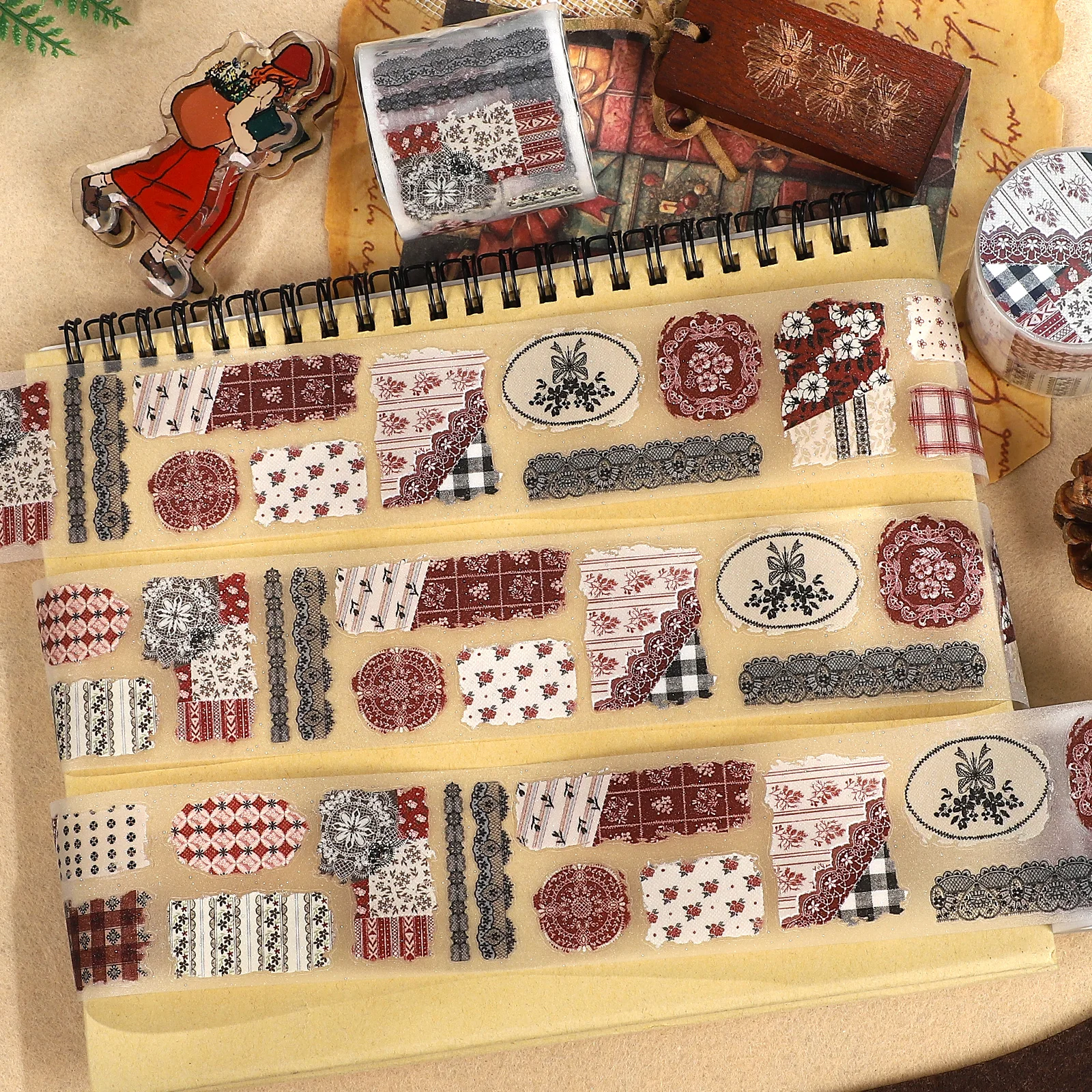 

45mm*5m Vintage Lace Fabric Flower Landscape PET Tape Creative DIY Journal Material Collage Scrapbooking Stationery