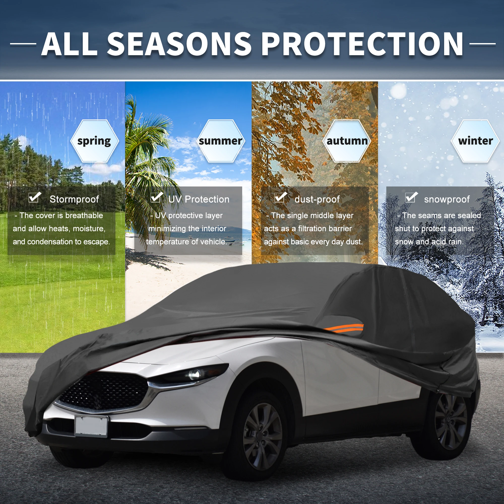 

UXCELL for Mazda CX-30 Aluminum Film Outdoor Full Car Cover All Weather Sun Rain Snow Protection with Driver Door Zipper